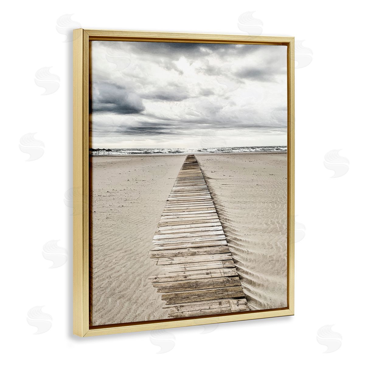 Sand Covered Boardwalk Gold Floating Frame Canvas Wall Art, Home Decor by Incado