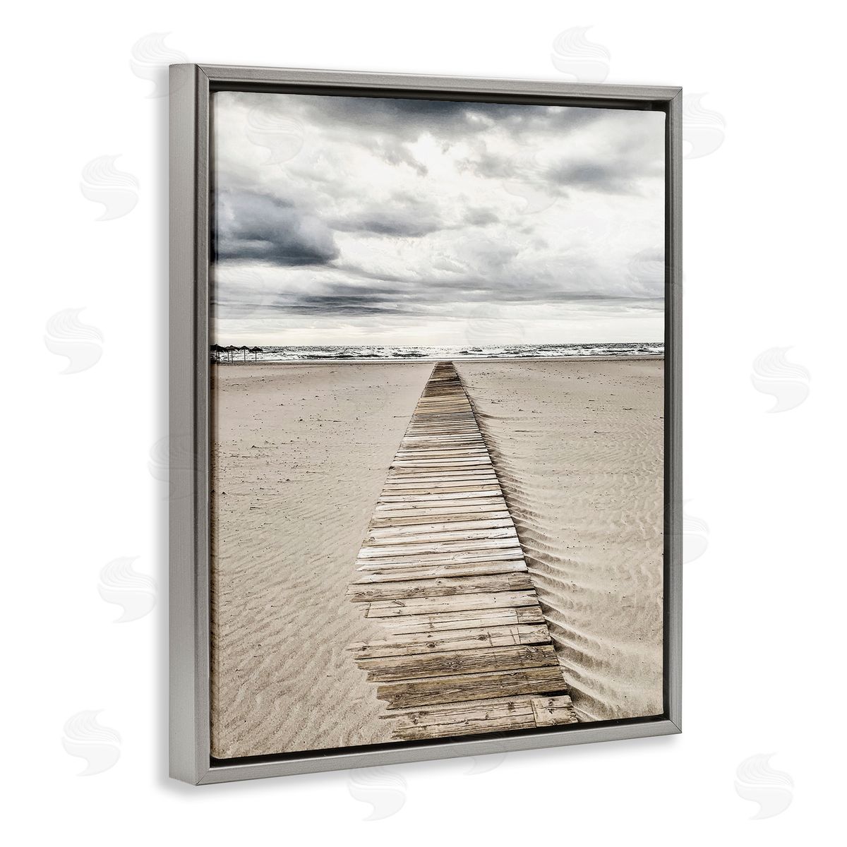 Sand Covered Boardwalk Grey Floating Frame Canvas Wall Art, Home Decor by Incado