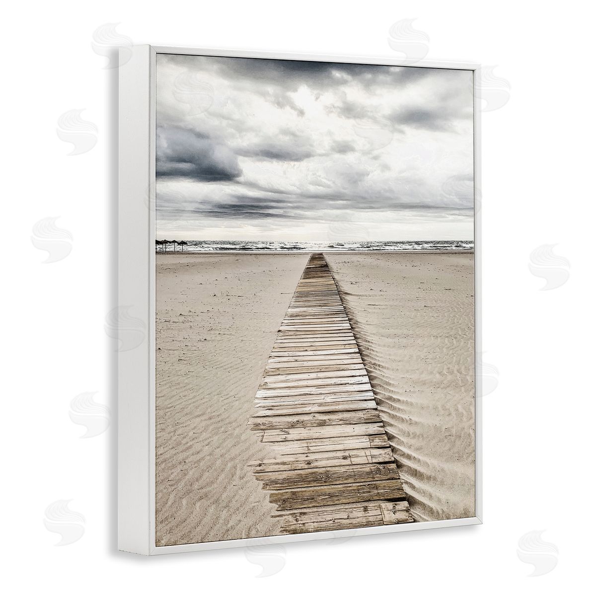 Sand Covered Boardwalk White Frame Print Wall Art, Home Decor by Incado