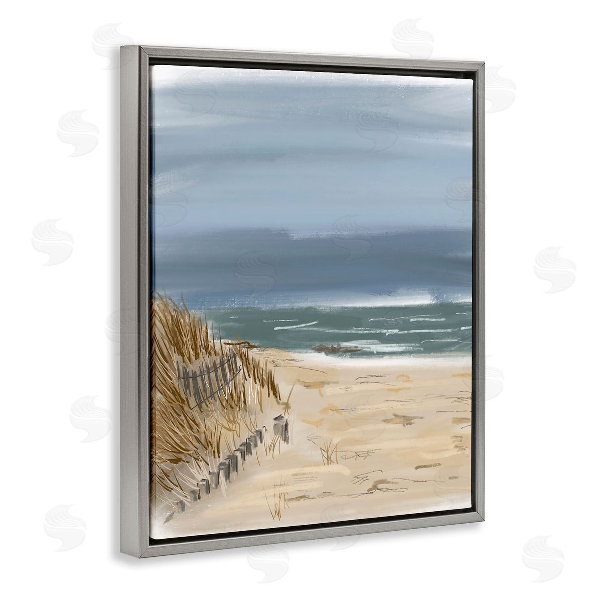 Serene Beach Fence Grey Floating Frame Canvas Wall Art, Home Decor by Jan Weiss