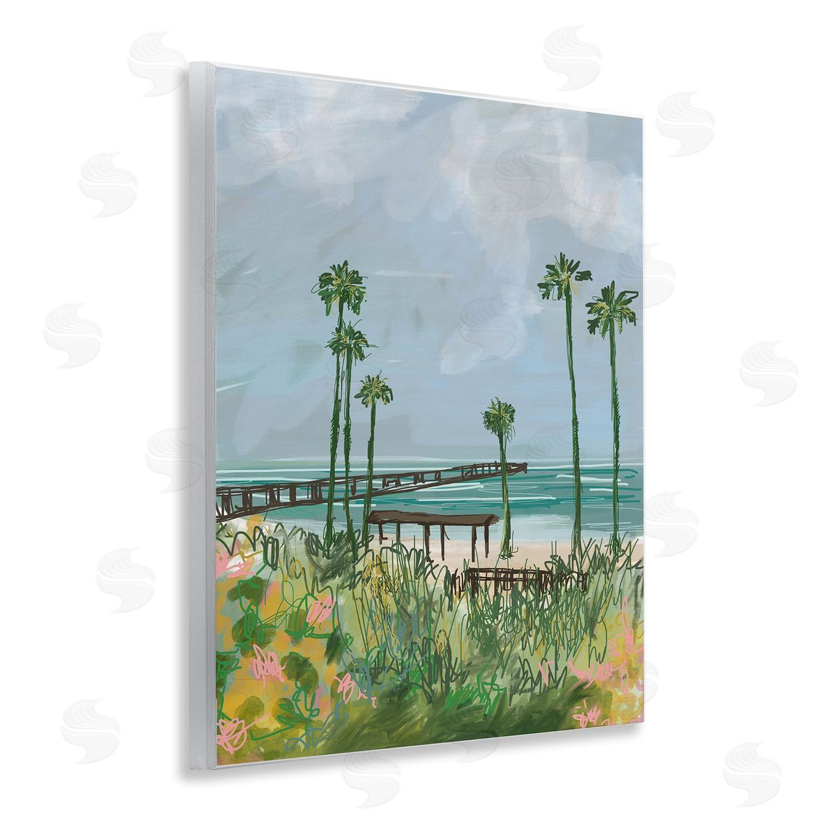 Palm Trees Dock Scene Wood Plaque Wall Art, Home Decor by Jan Weiss