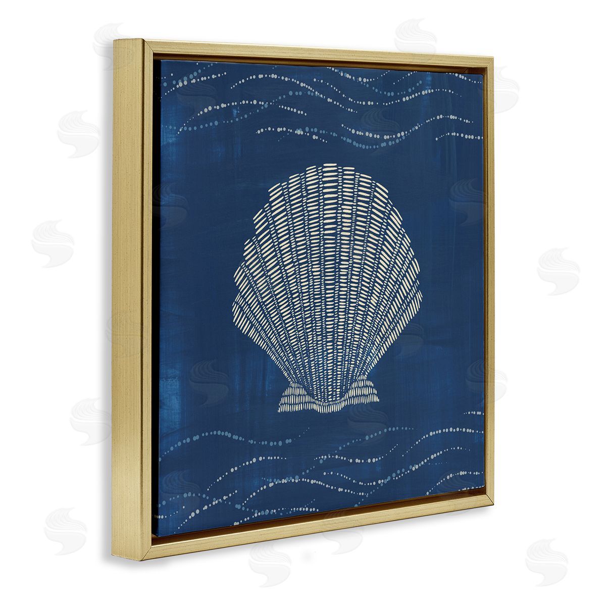 Clam Shell on Blue Gold Floating Frame Canvas Wall Art, Home Decor by Jetty Home, LLC