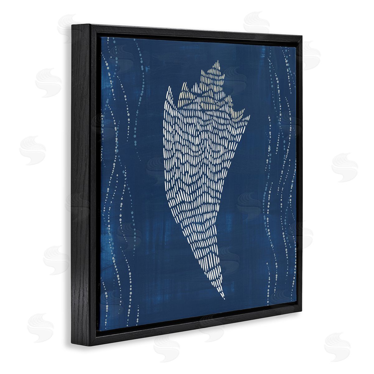 Conch Shell on Blue Black Floating Frame Canvas Wall Art, Home Decor by Jetty Home, LLC