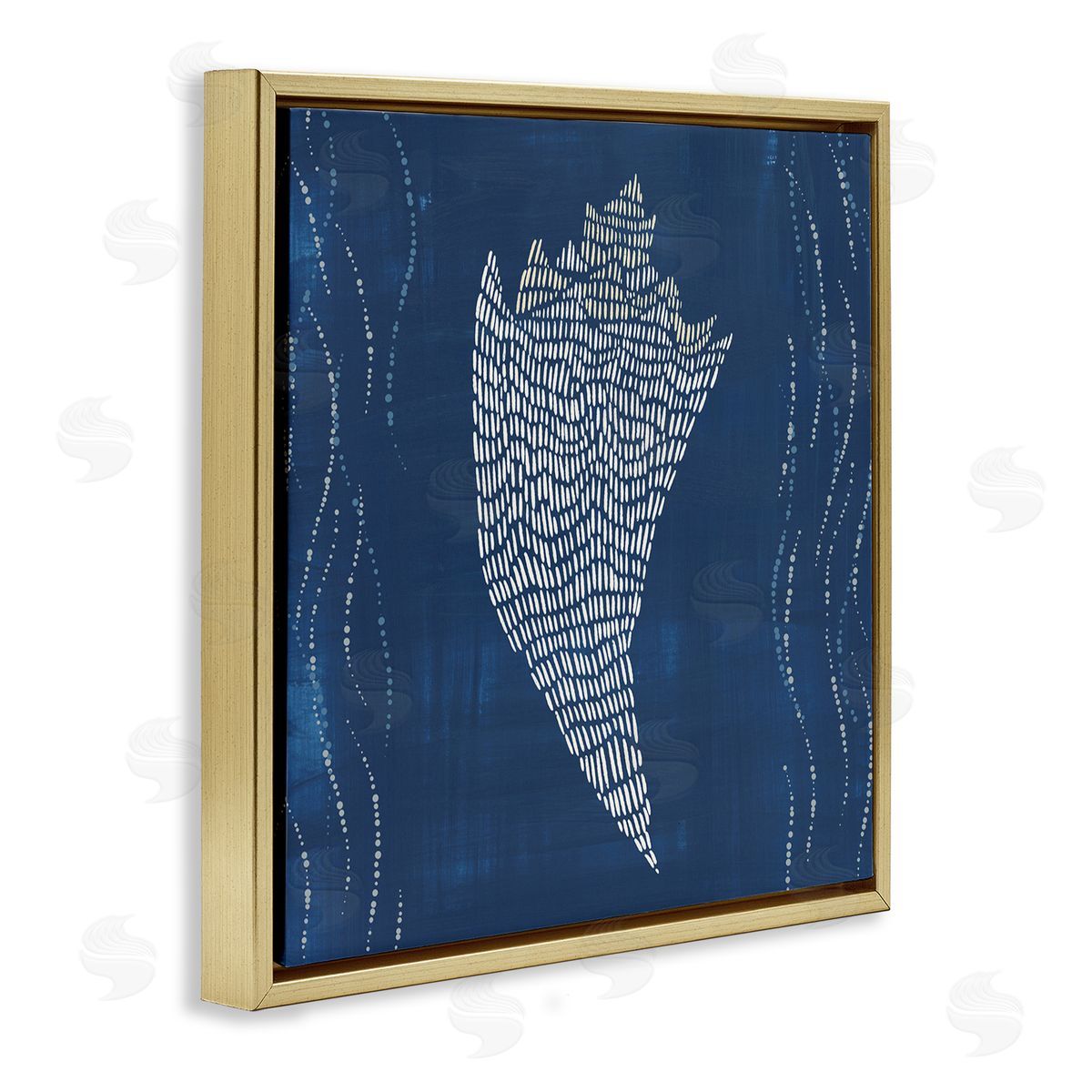 Conch Shell on Blue Gold Floating Frame Canvas Wall Art, Home Decor by Jetty Home, LLC