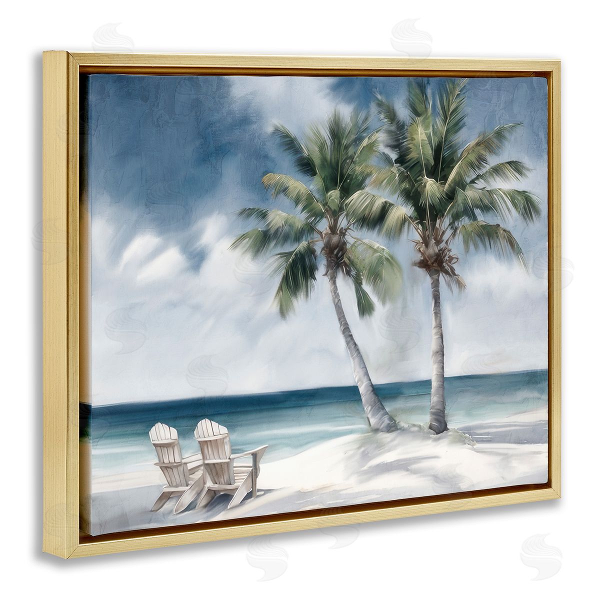 Peaceful Tropical Landscape Gold Floating Frame Canvas Wall Art, Home Decor by Kim Allen