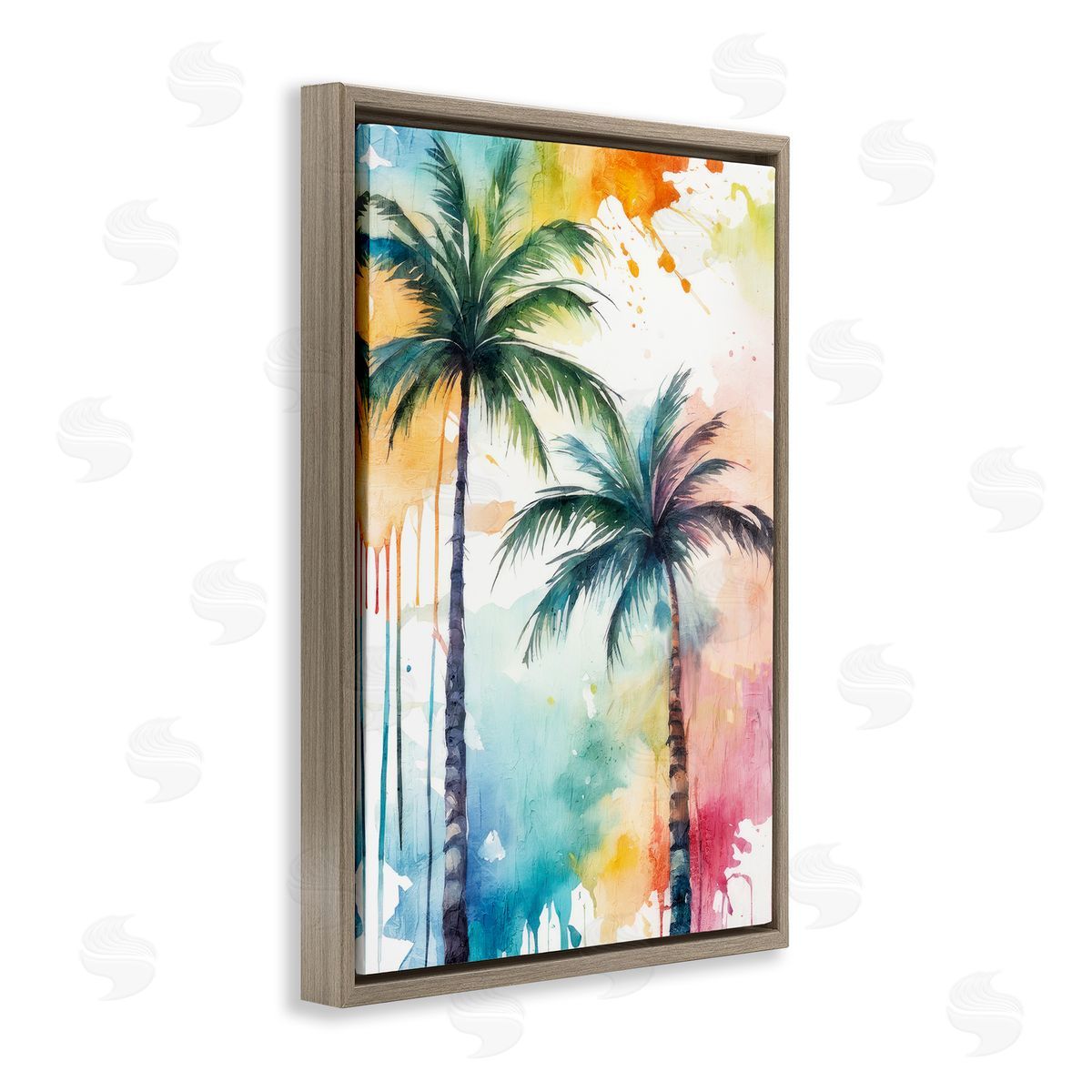 Paint Splash Palms Brown Floating Frame Canvas Wall Art, Home Decor by Kim Allen