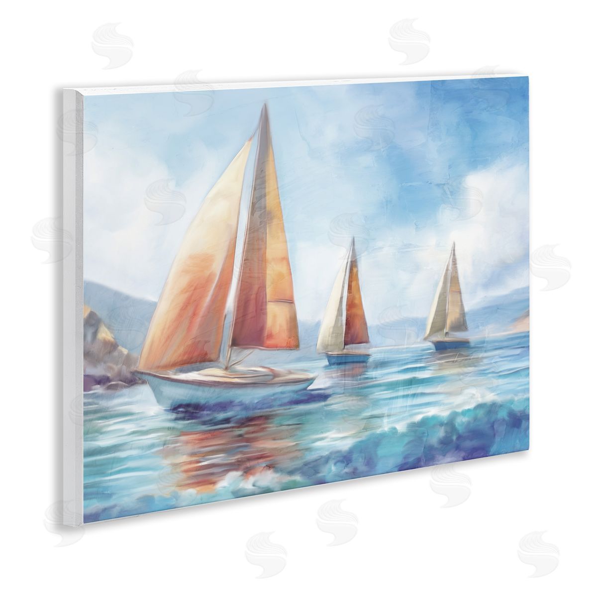 Three Boats Drifting Wood Plaque Wall Art, Home Decor by Kim Allen