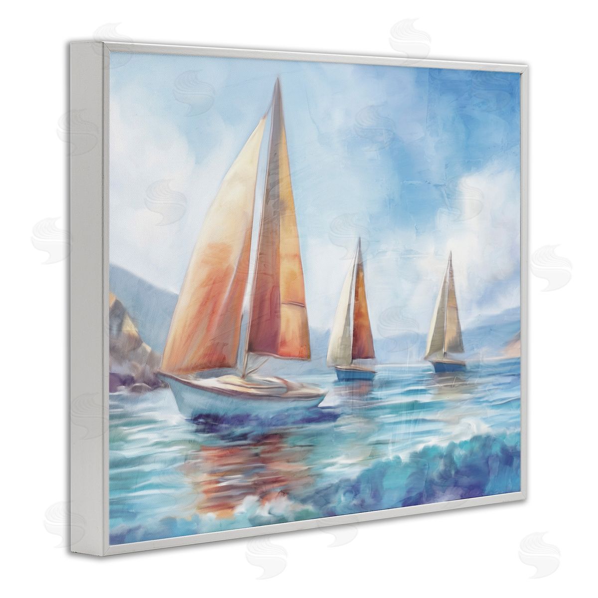 Three Boats Drifting White Frame Print Wall Art, Home Decor by Kim Allen
