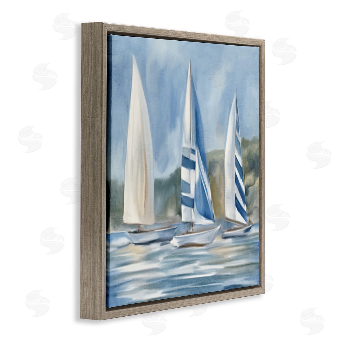 Sailboat Trio Drifting Brown Floating Frame Canvas Wall Art, Home Decor by Kim Allen