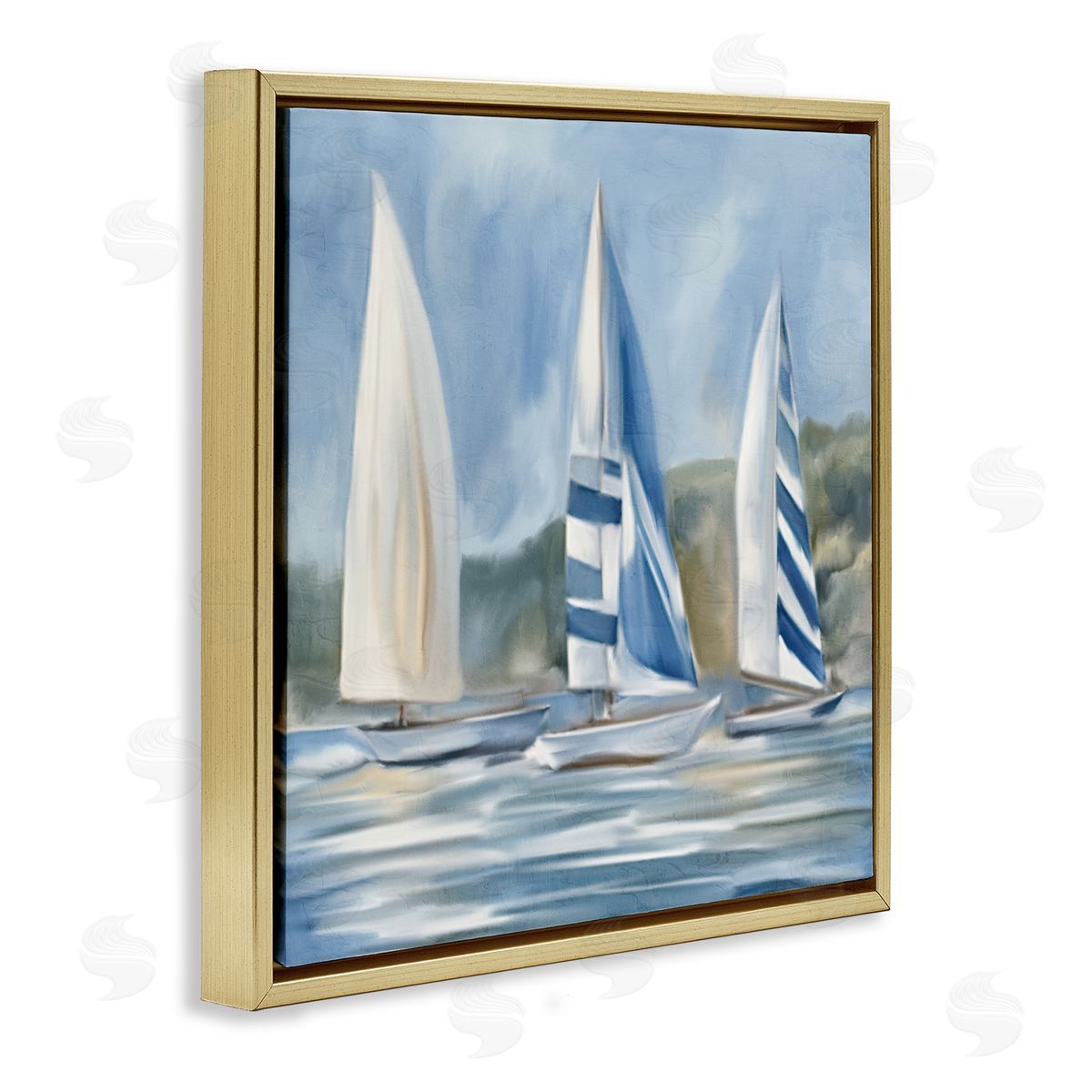 Sailboat Trio Drifting Gold Floating Frame Canvas Wall Art, Home Decor by Kim Allen