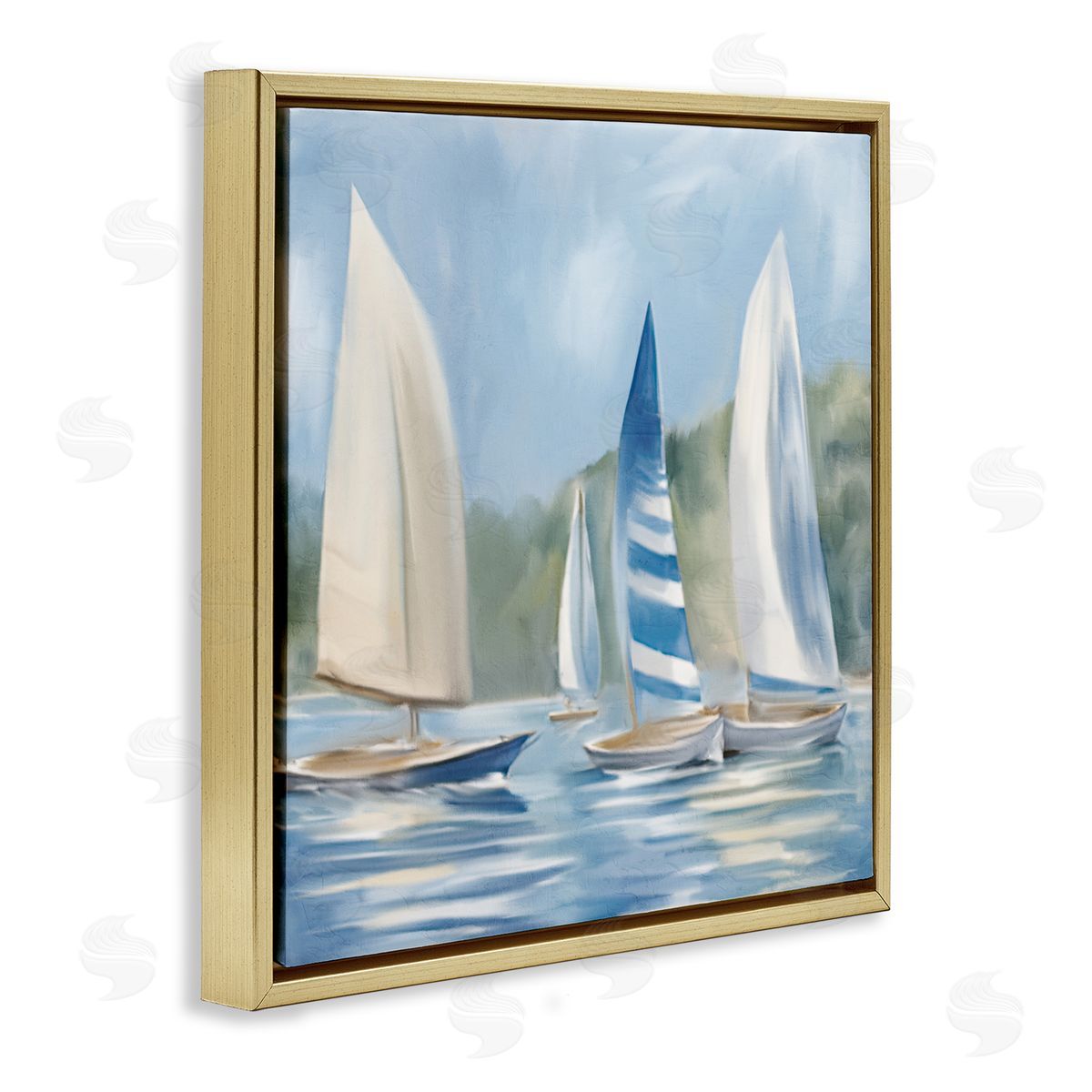 Sailboat Day Painting Gold Floating Frame Canvas Wall Art, Home Decor by Kim Allen