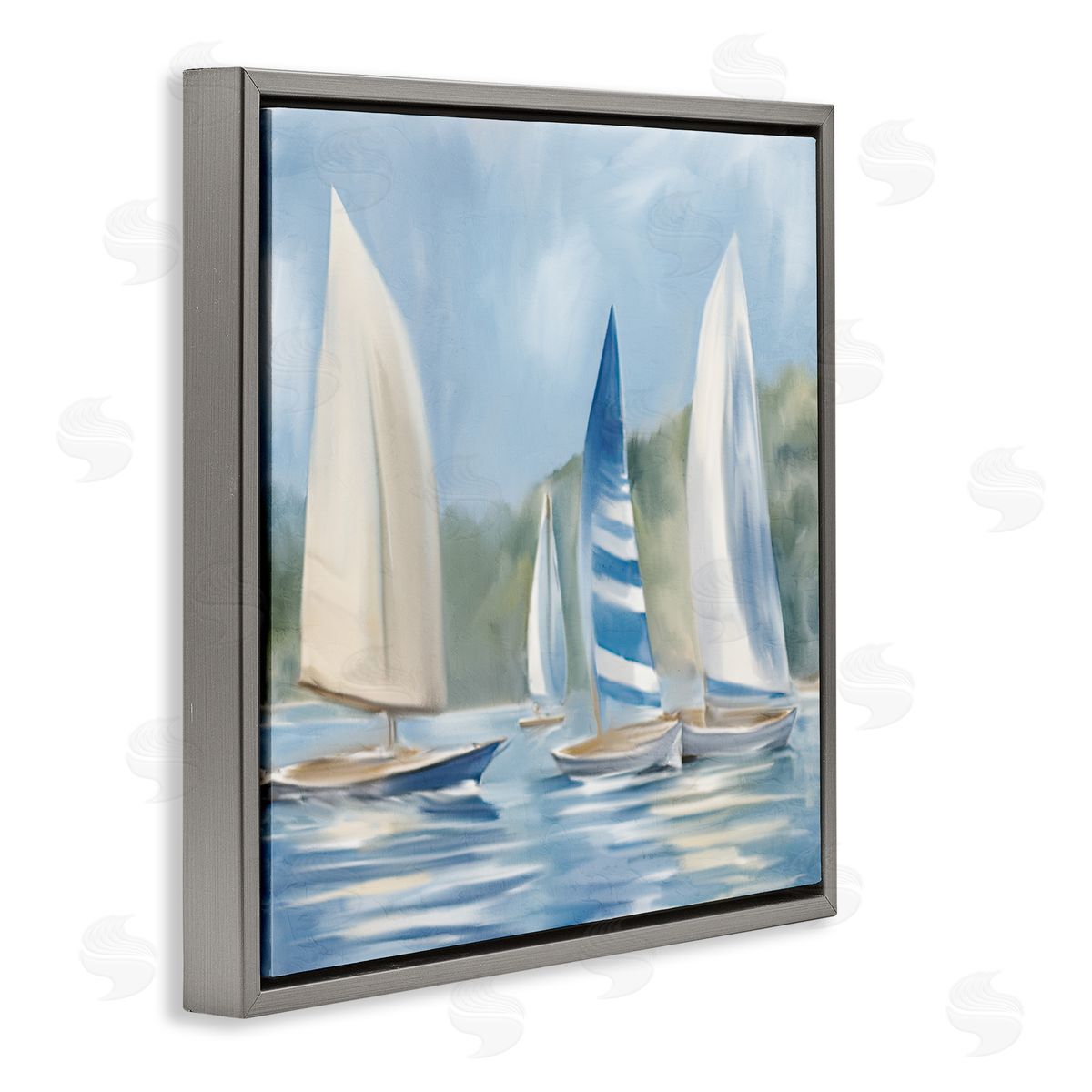 Sailboat Day Painting Grey Floating Frame Canvas Wall Art, Home Decor by Kim Allen