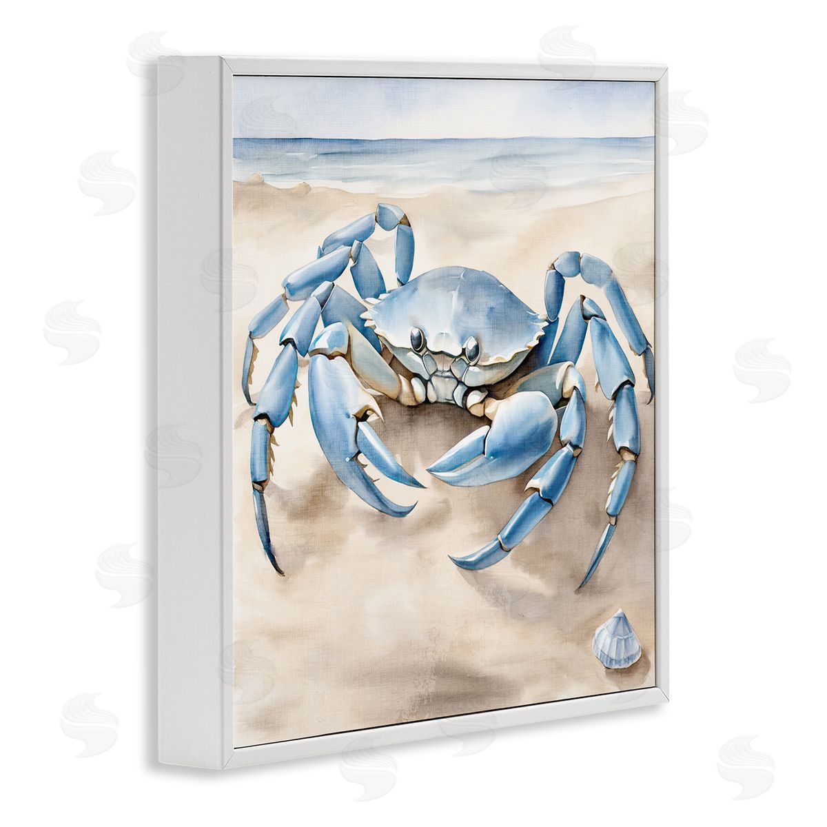 Blue Crab on Beach White Frame Print Wall Art, Home Decor by Kim Allen