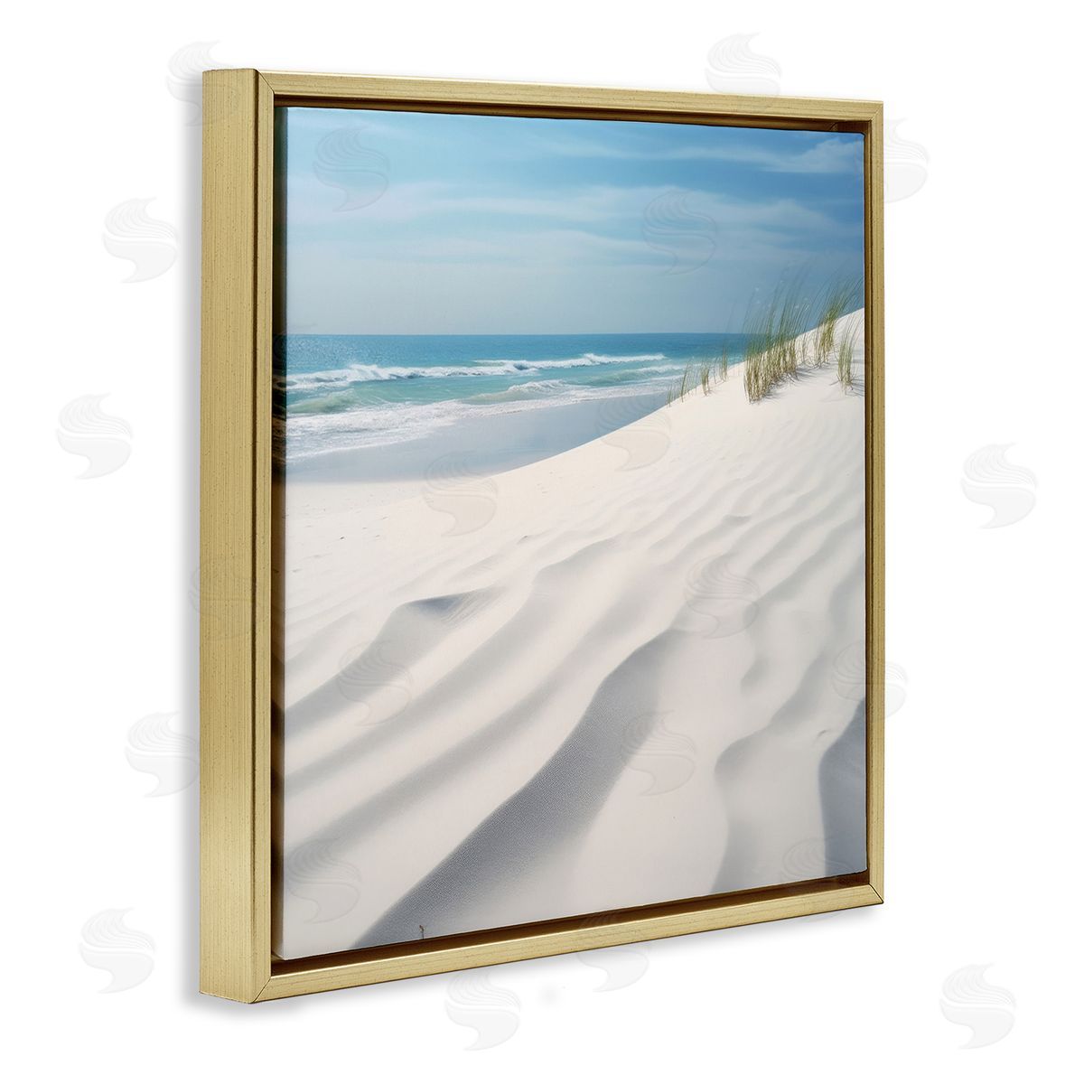 Seabreeze Windy Dunes Gold Floating Frame Canvas Wall Art, Home Decor by Lazar Studio