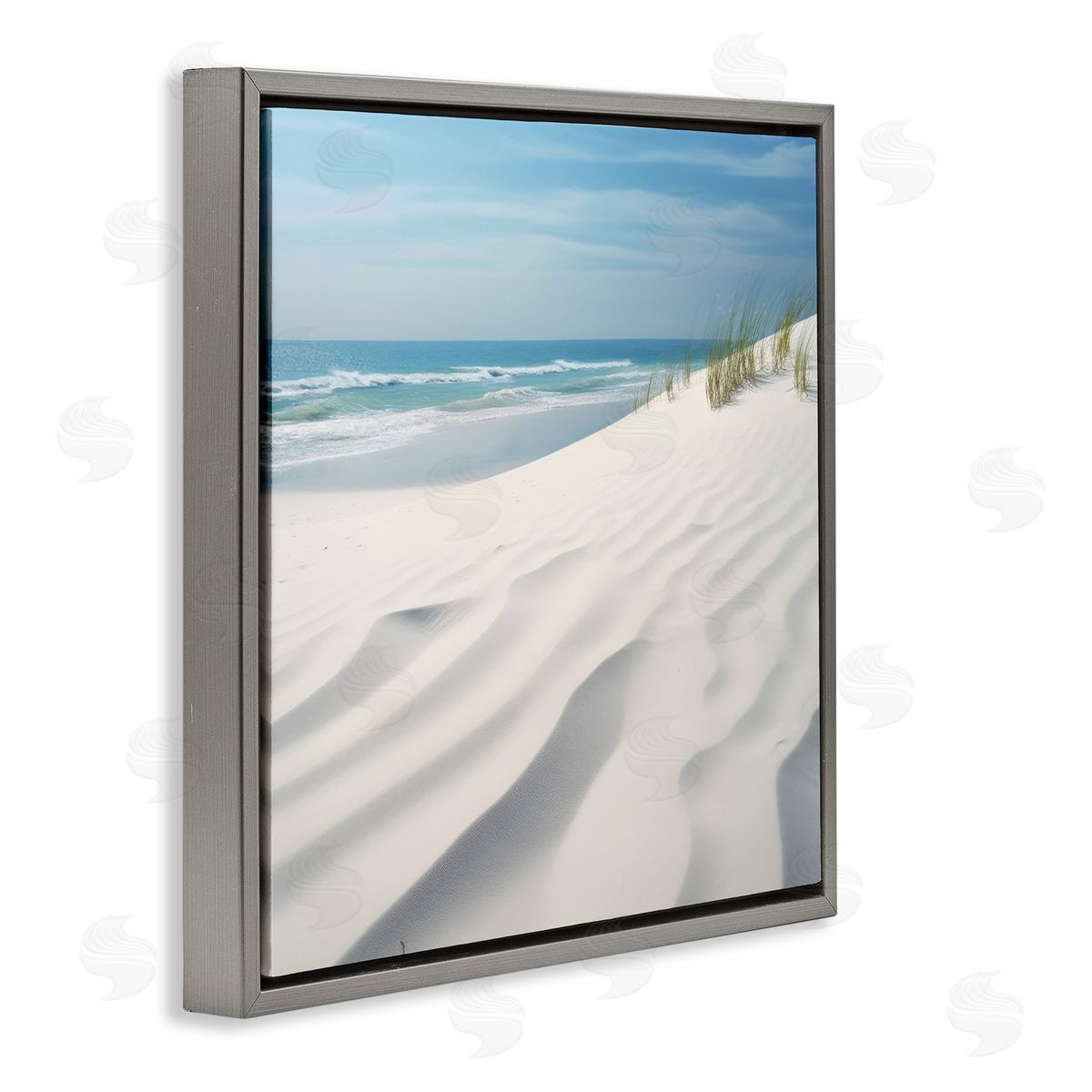 Seabreeze Windy Dunes Grey Floating Frame Canvas Wall Art, Home Decor by Lazar Studio