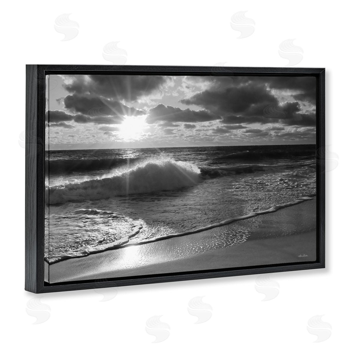 Sunset Crashing Wave Black Floating Frame Canvas Wall Art, Home Decor by Lori Deiter