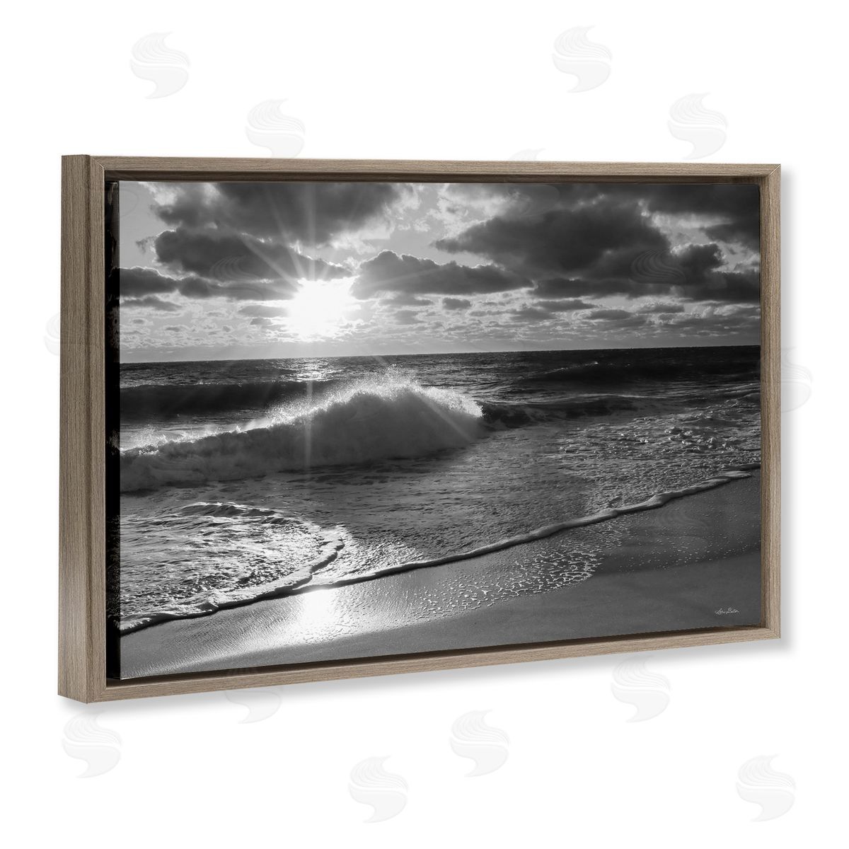 Sunset Crashing Wave Brown Floating Frame Canvas Wall Art, Home Decor by Lori Deiter
