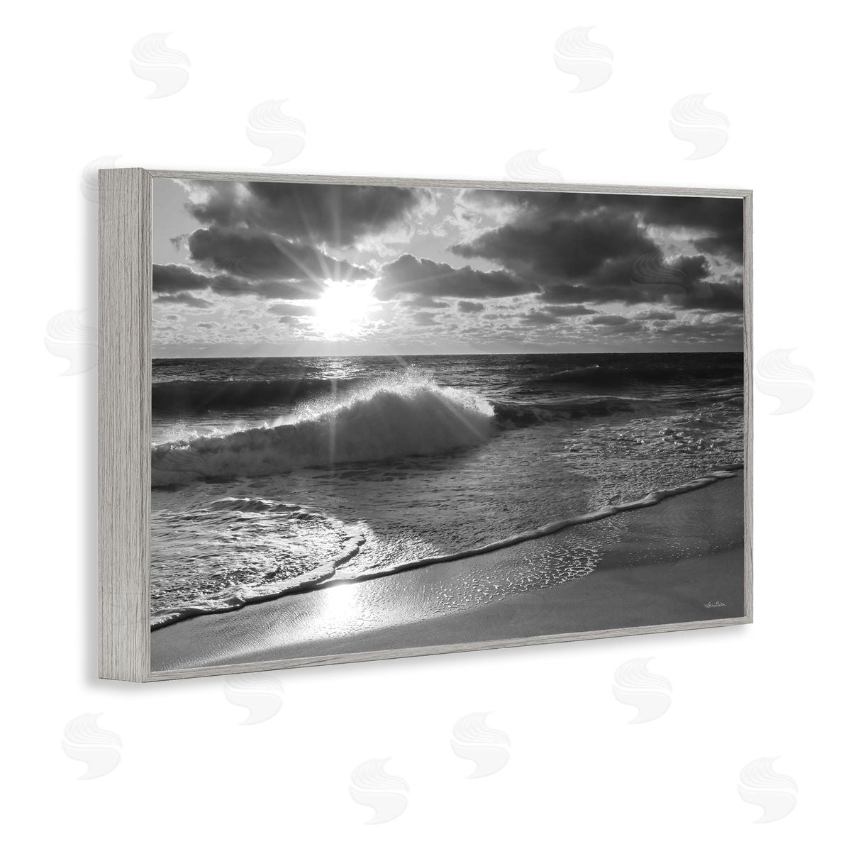 Sunset Crashing Wave Grey Frame Print Wall Art, Home Decor by Lori Deiter