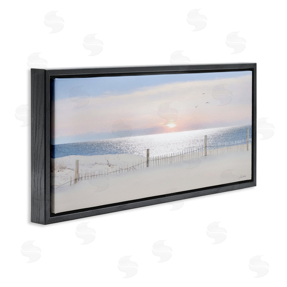 Fence Along Shore Black Floating Frame Canvas Wall Art, Home Decor by Lori Deiter