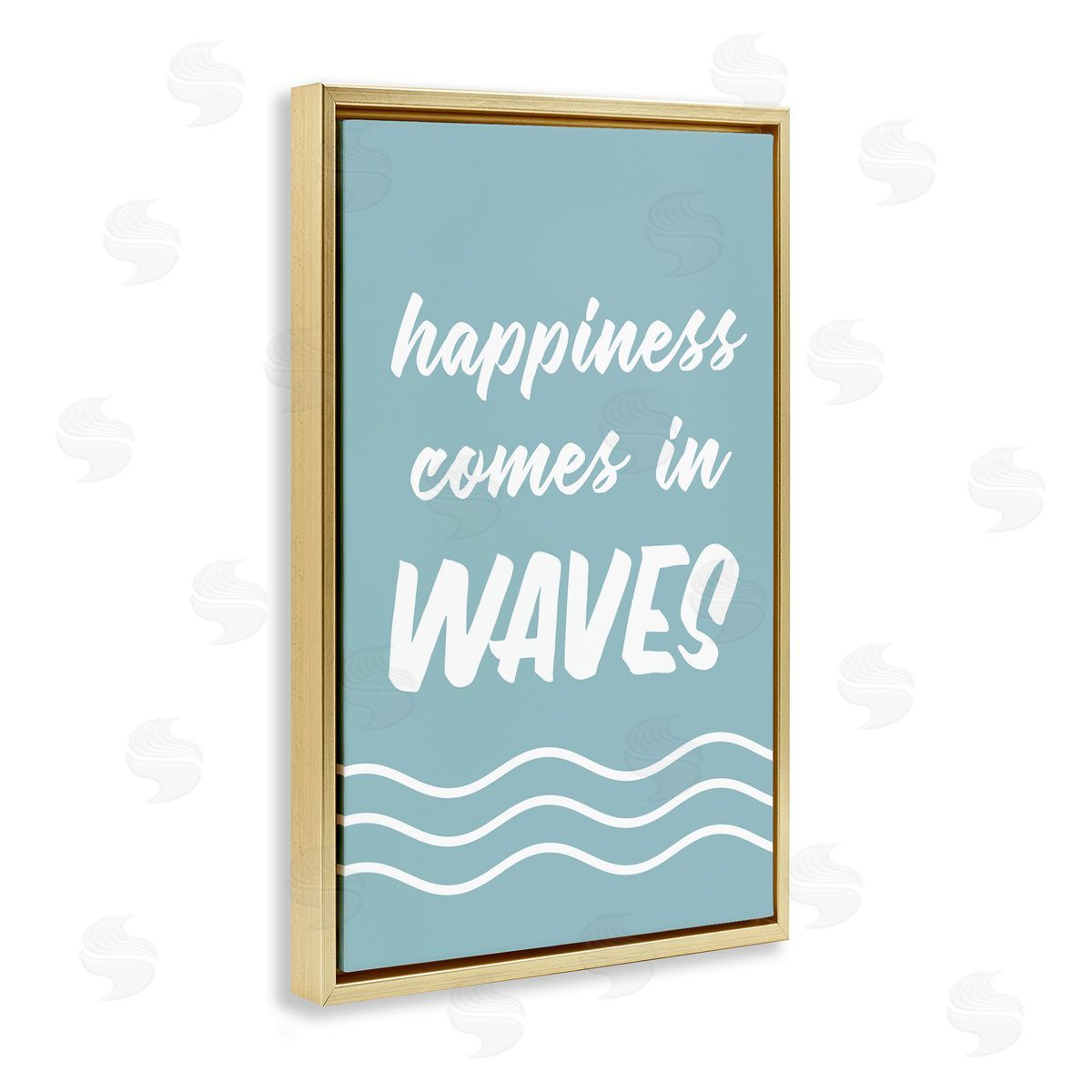 Happiness In Waves Gold Floating Frame Canvas Wall Art, Home Decor by Lettered and Lined