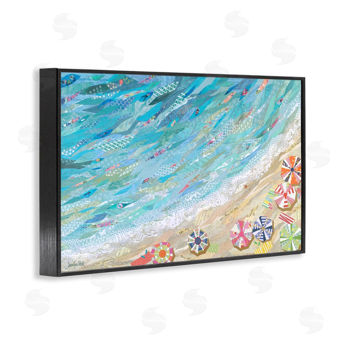 Collaged Aerial Beach View Black Frame Print Wall Art, Home Decor by Jennifer Peck