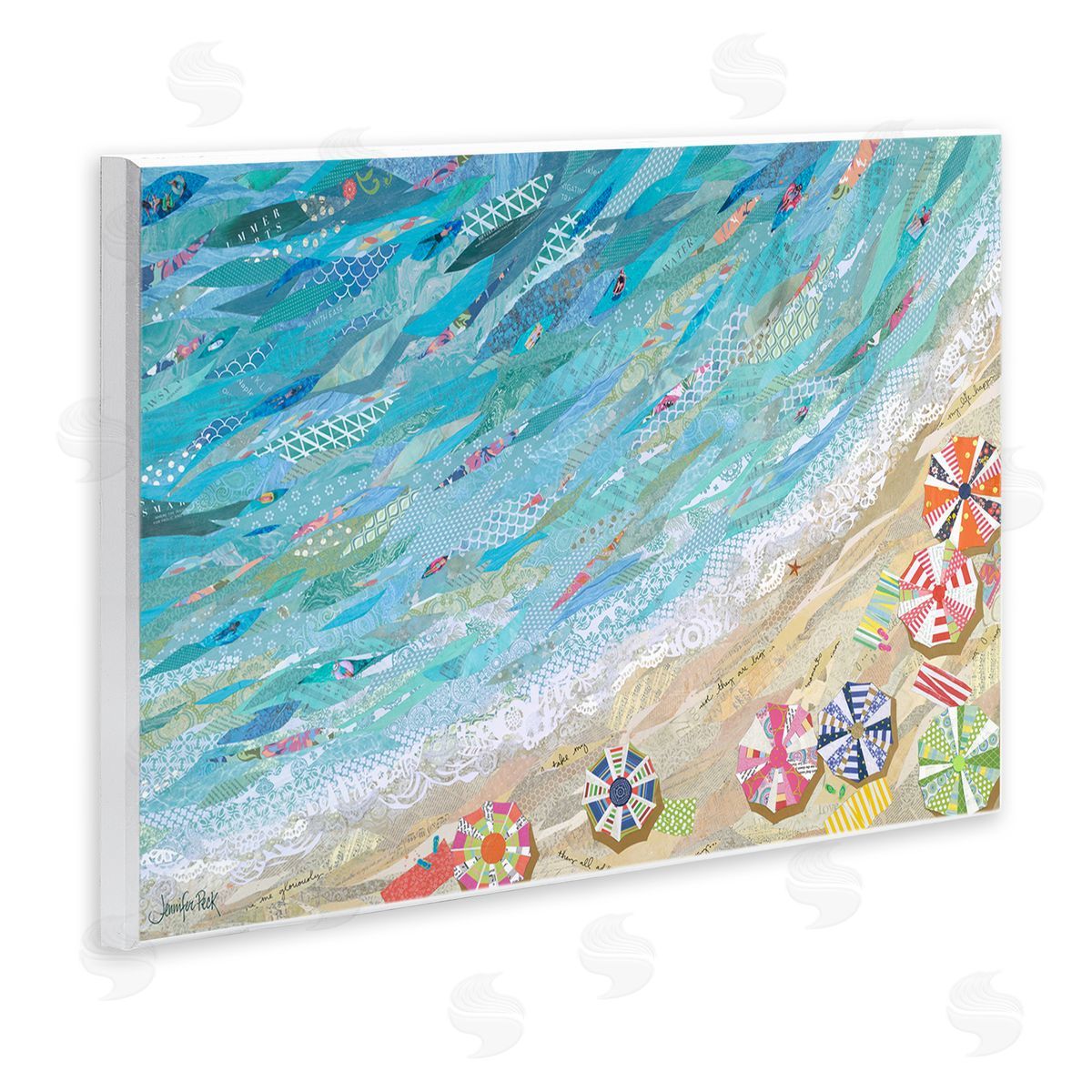 Collaged Aerial Beach View Wood Plaque Wall Art, Home Decor by Jennifer Peck