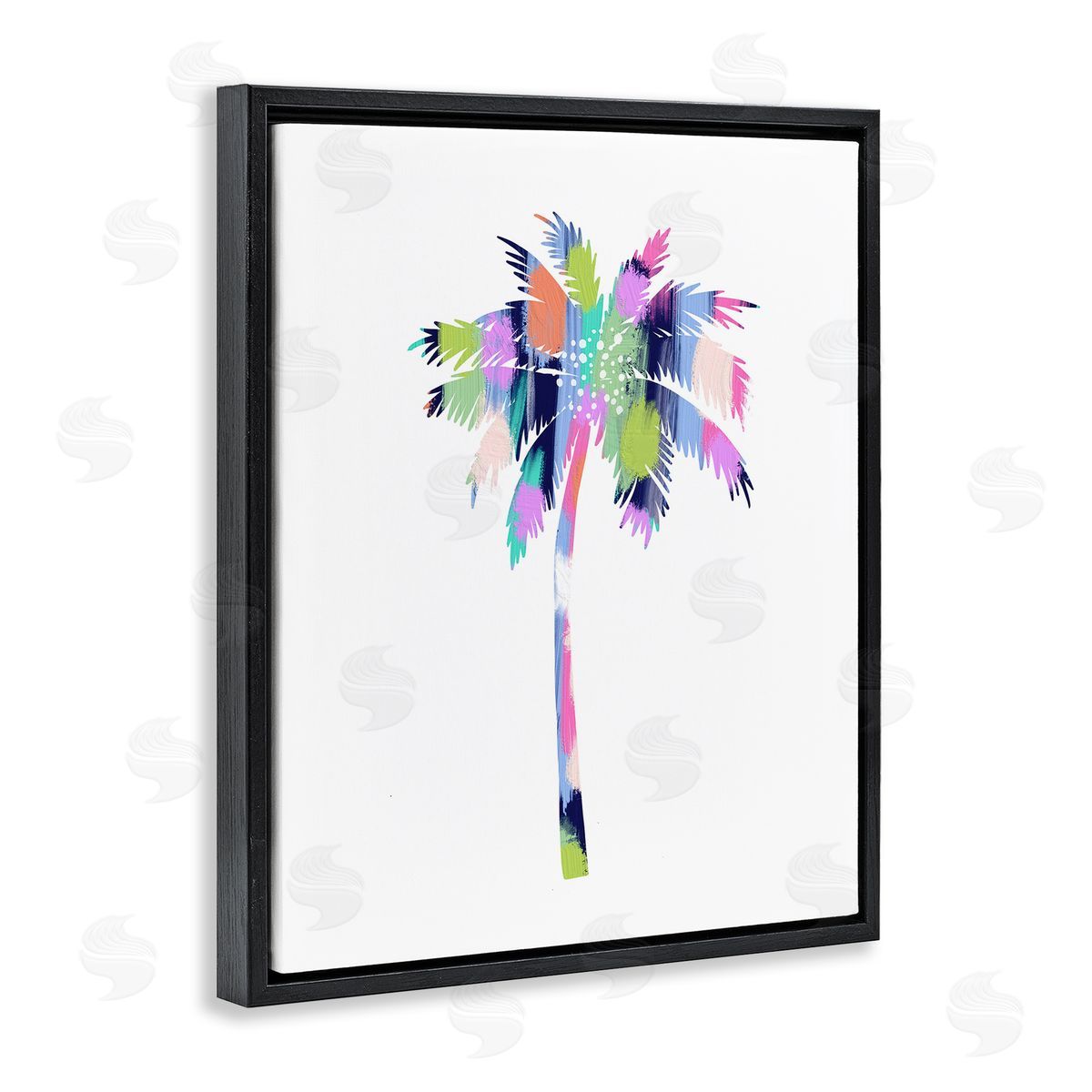 Patterned Palm Tree Black Floating Frame Canvas Wall Art, Home Decor by Lisa Nohren