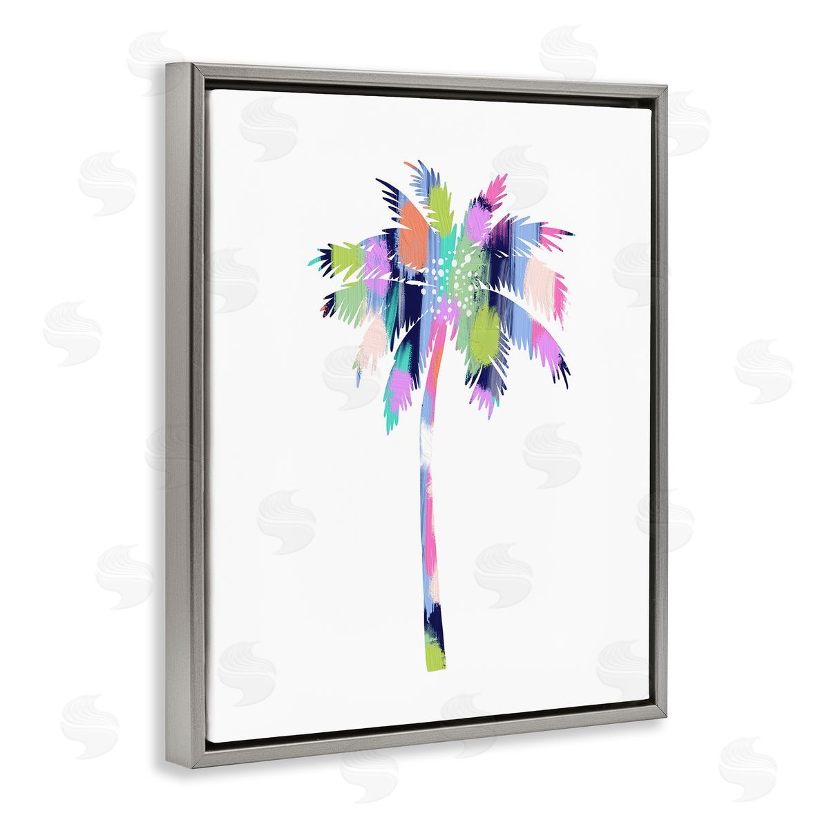 Patterned Palm Tree Grey Floating Frame Canvas Wall Art, Home Decor by Lisa Nohren