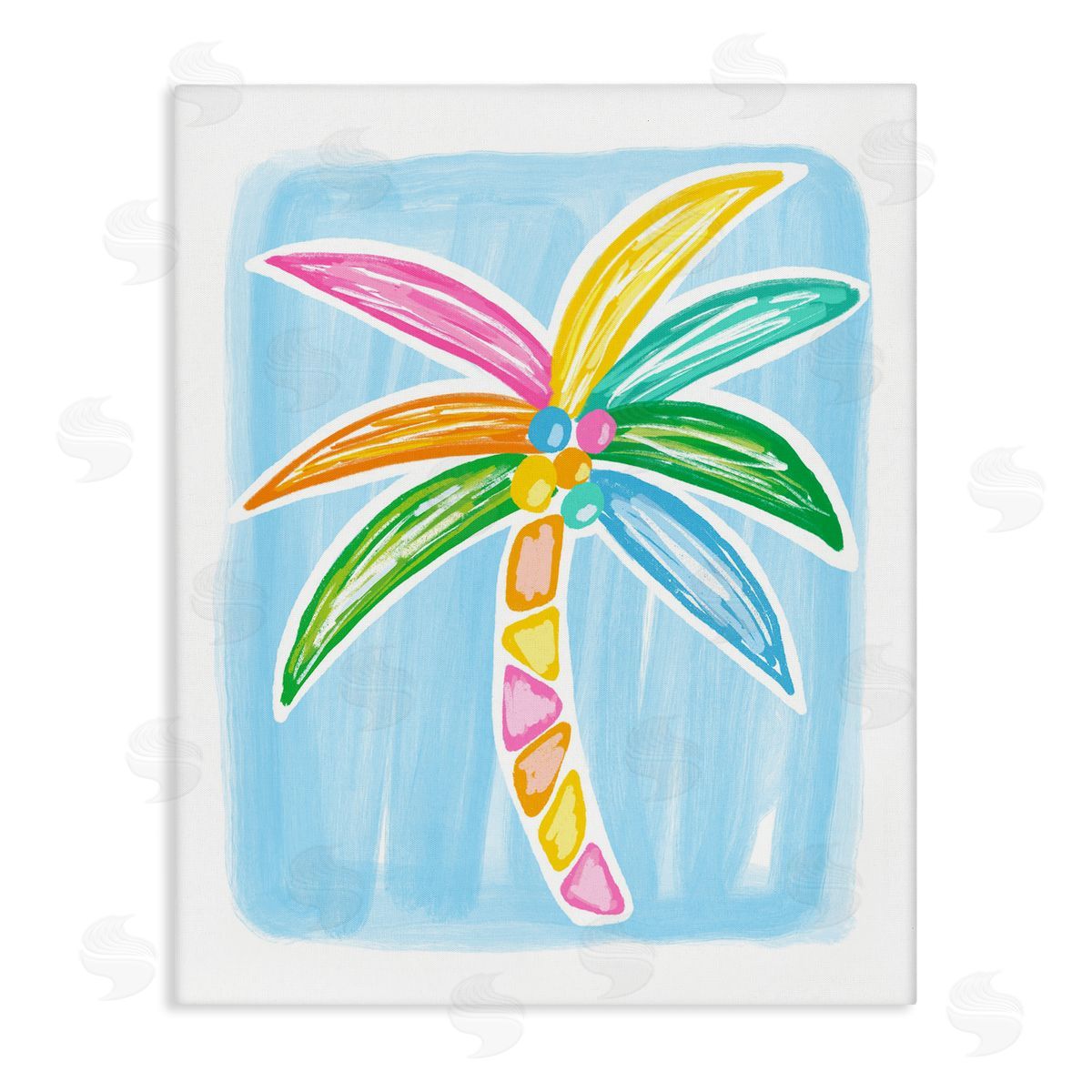 Pastel Palm on Blue Canvas Wall Art, Home Decor by Lisa Nohren