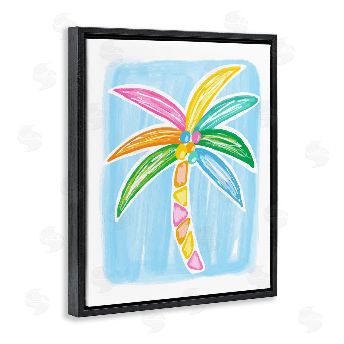 Pastel Palm on Blue Black Floating Frame Canvas Wall Art, Home Decor by Lisa Nohren