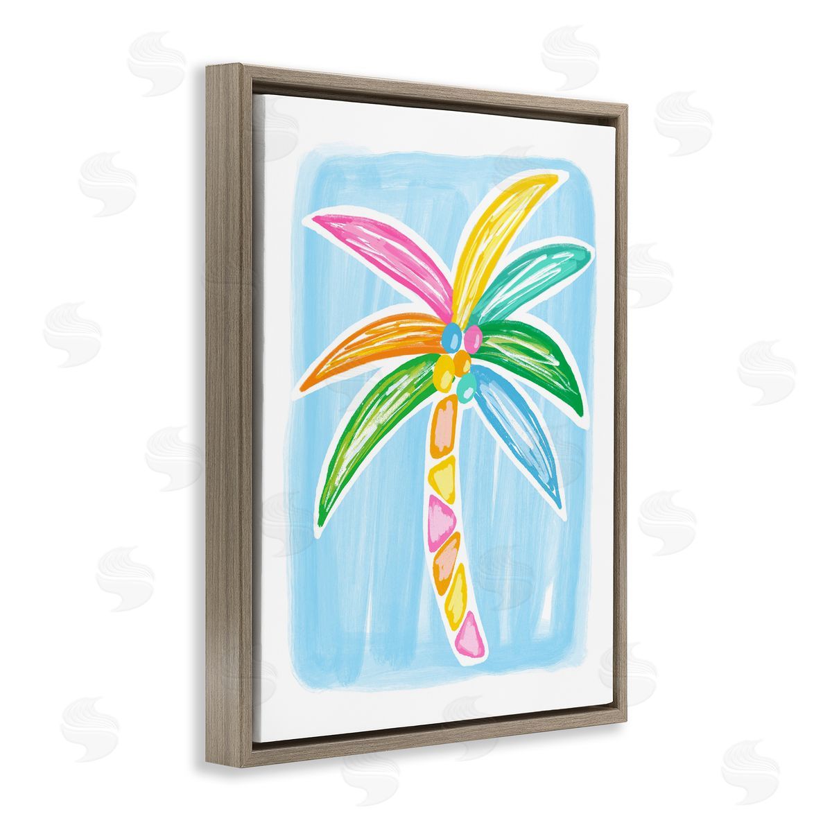 Pastel Palm on Blue Brown Floating Frame Canvas Wall Art, Home Decor by Lisa Nohren