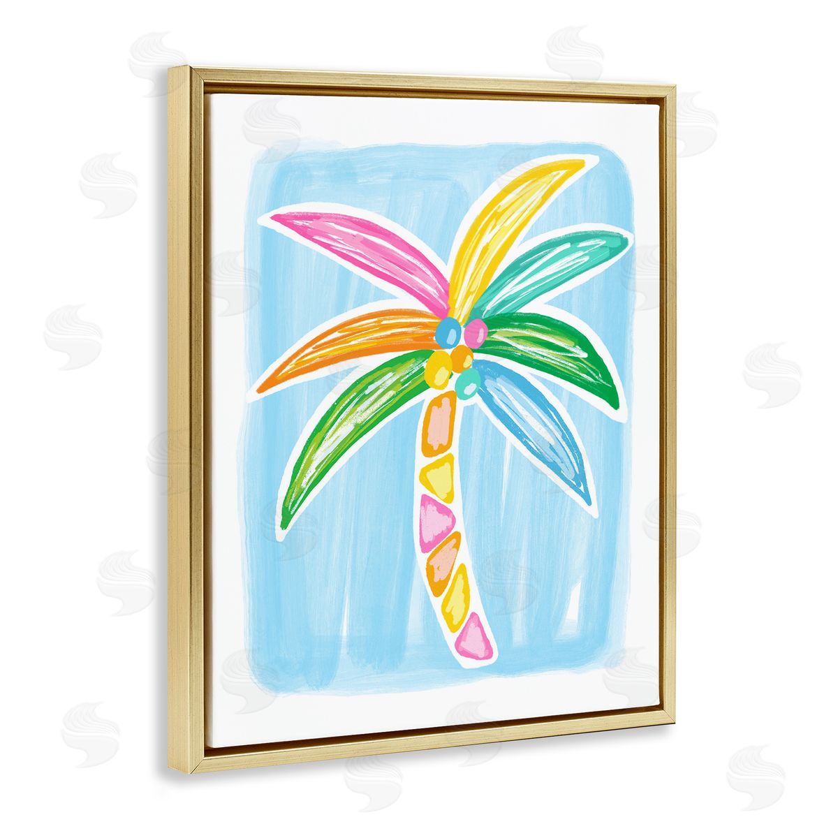 Pastel Palm on Blue Gold Floating Frame Canvas Wall Art, Home Decor by Lisa Nohren