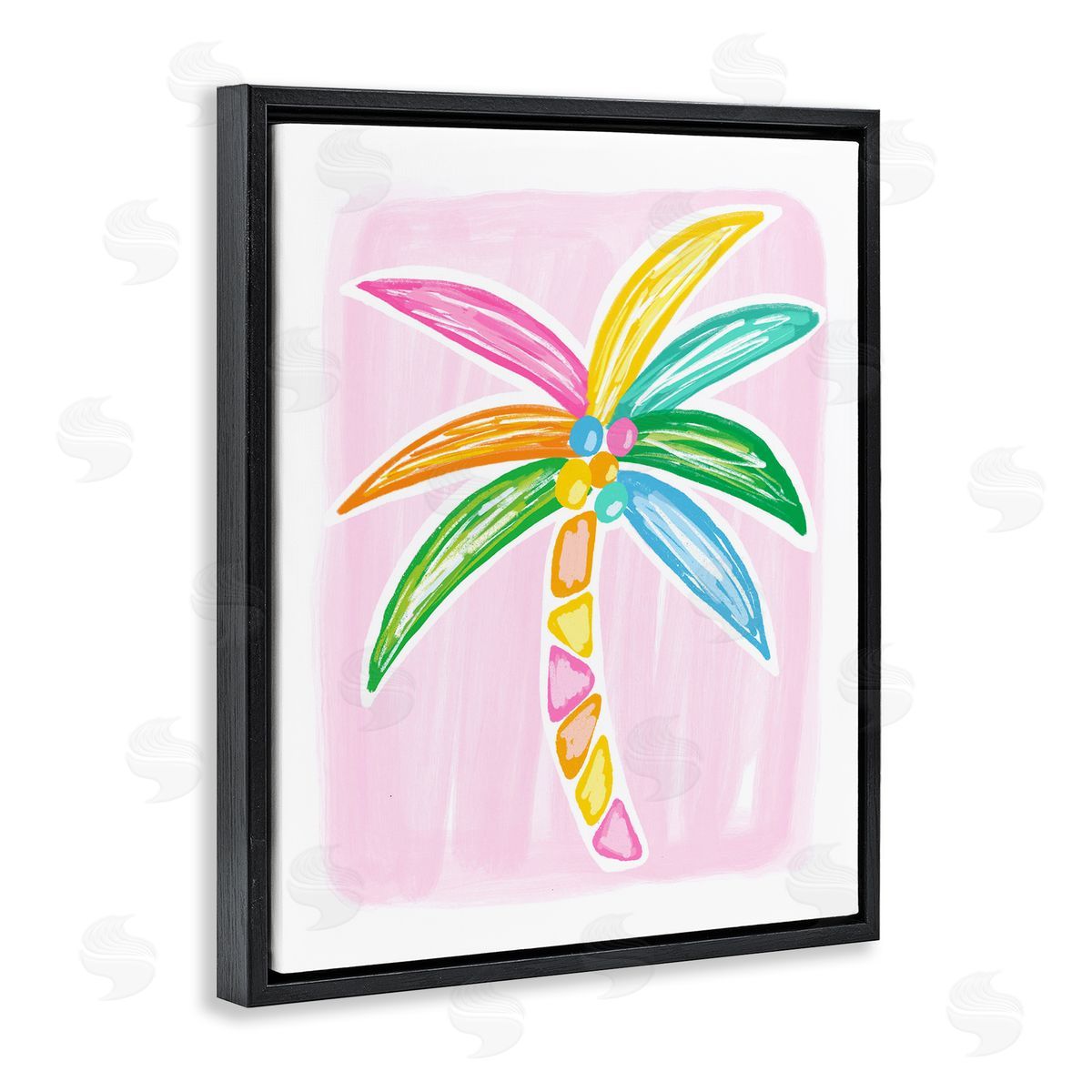 Pastel Palm on Pink Black Floating Frame Canvas Wall Art, Home Decor by Lisa Nohren