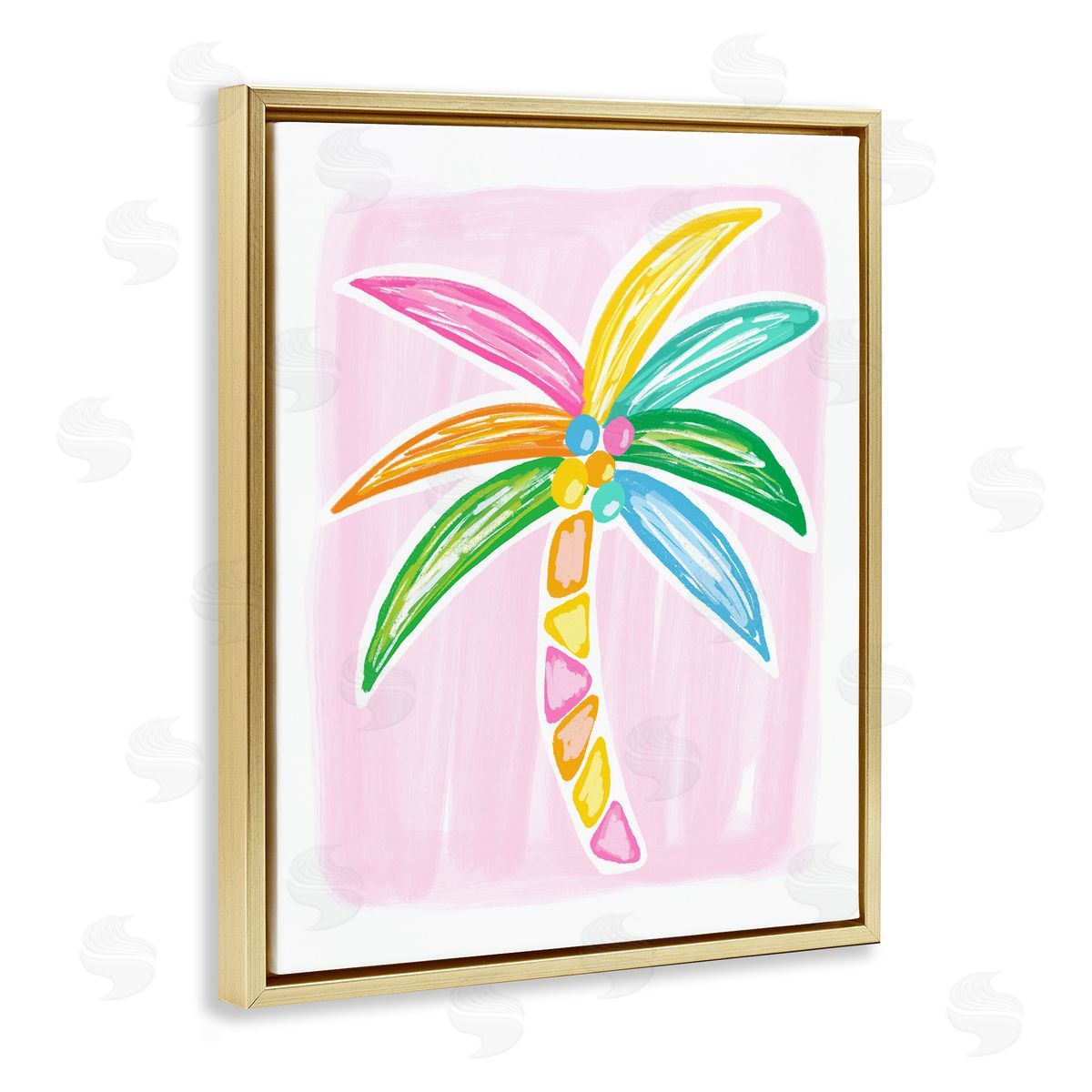 Pastel Palm on Pink Gold Floating Frame Canvas Wall Art, Home Decor by Lisa Nohren