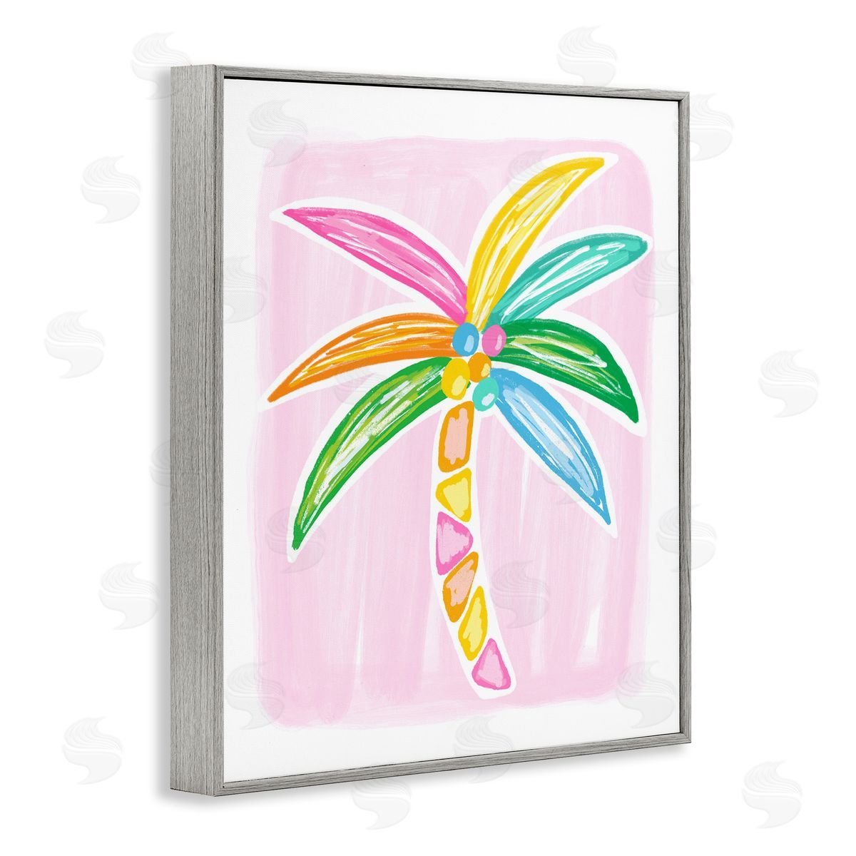 Pastel Palm on Pink Grey Frame Print Wall Art, Home Decor by Lisa Nohren