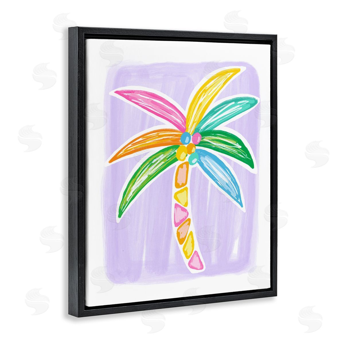 Pastel Palm on Purple Black Floating Frame Canvas Wall Art, Home Decor by Lisa Nohren