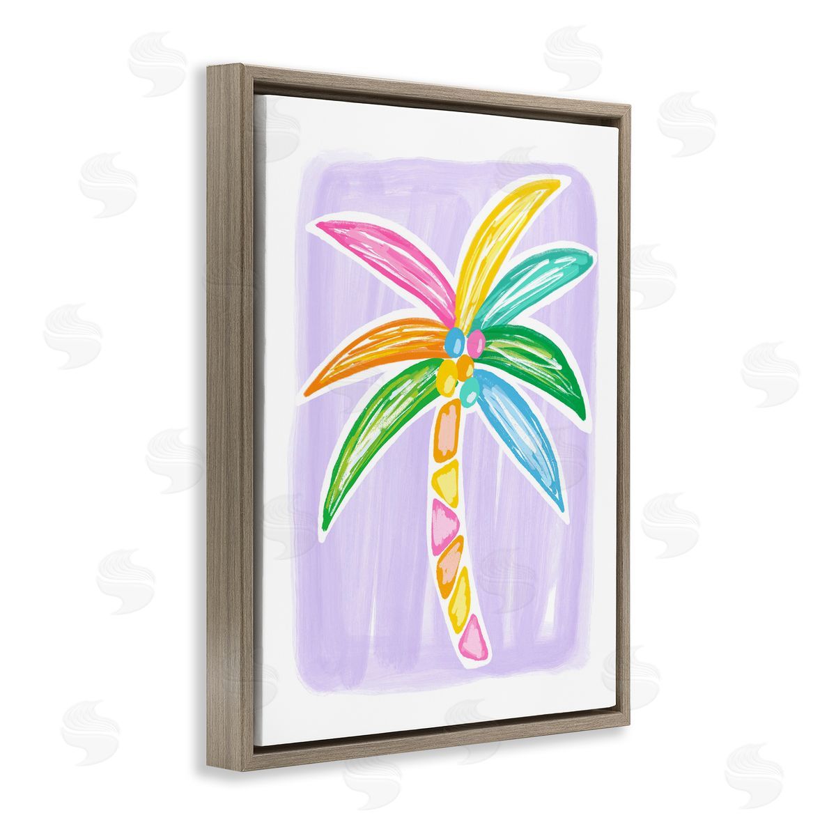 Pastel Palm on Purple Brown Floating Frame Canvas Wall Art, Home Decor by Lisa Nohren
