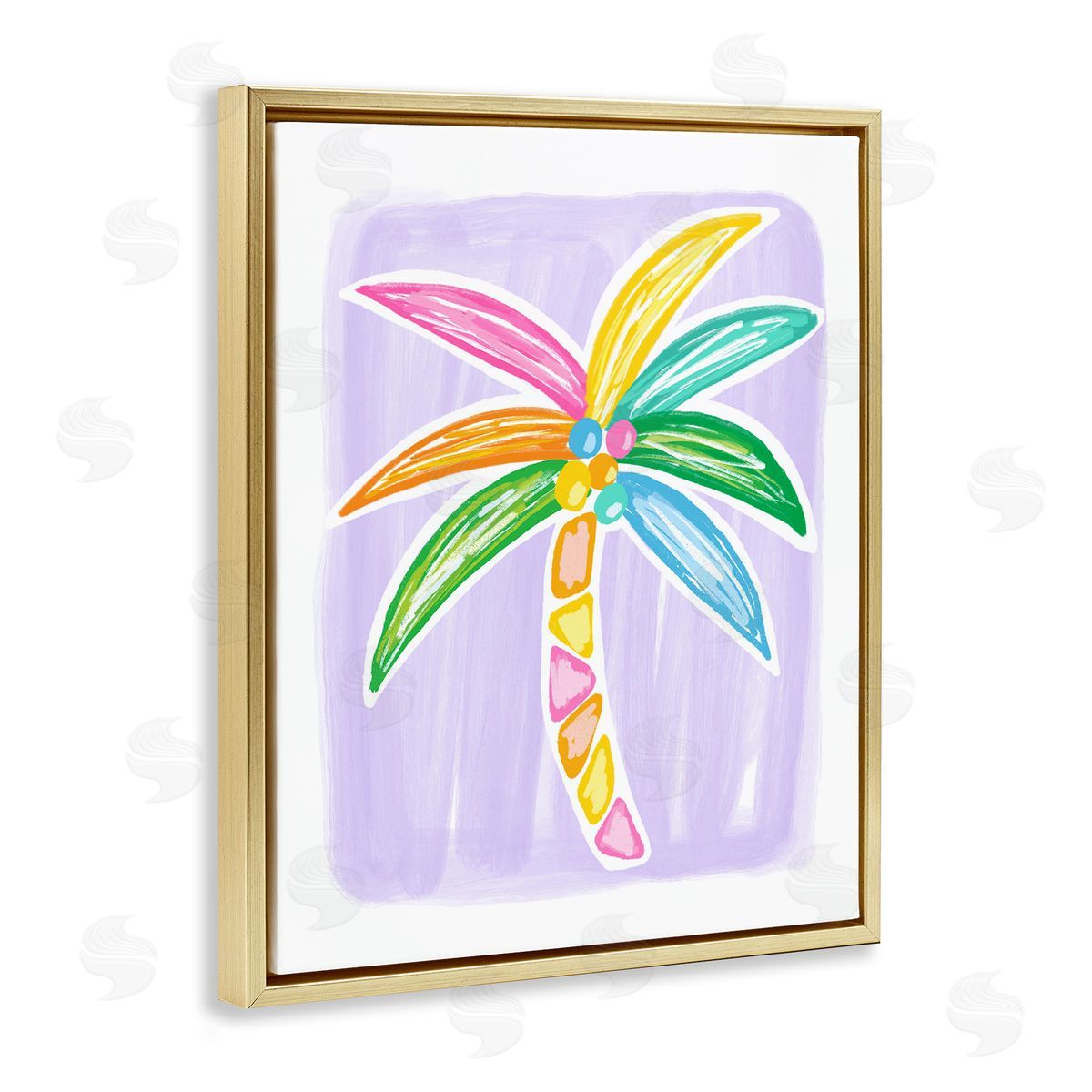 Pastel Palm on Purple Gold Floating Frame Canvas Wall Art, Home Decor by Lisa Nohren