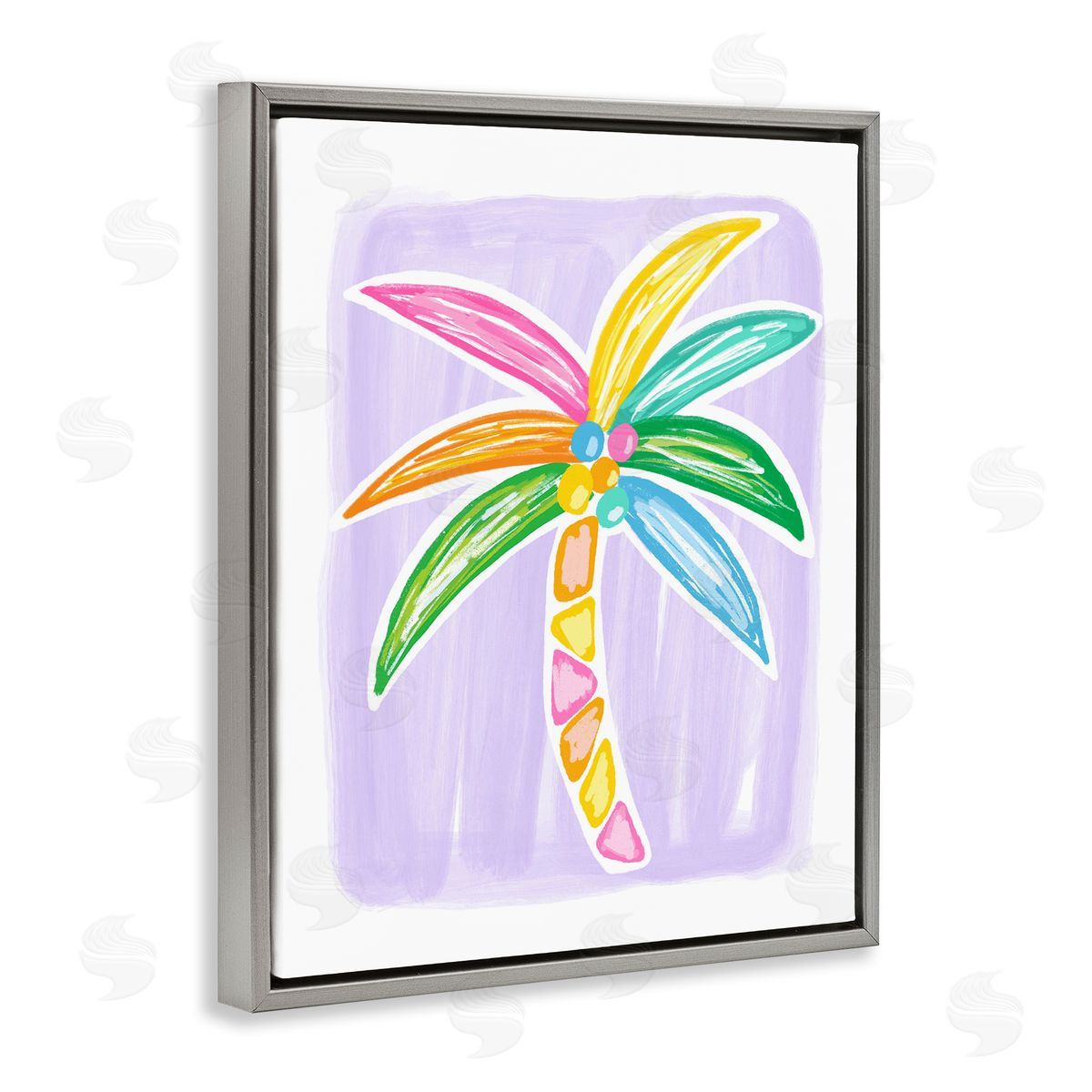 Pastel Palm on Purple Grey Floating Frame Canvas Wall Art, Home Decor by Lisa Nohren