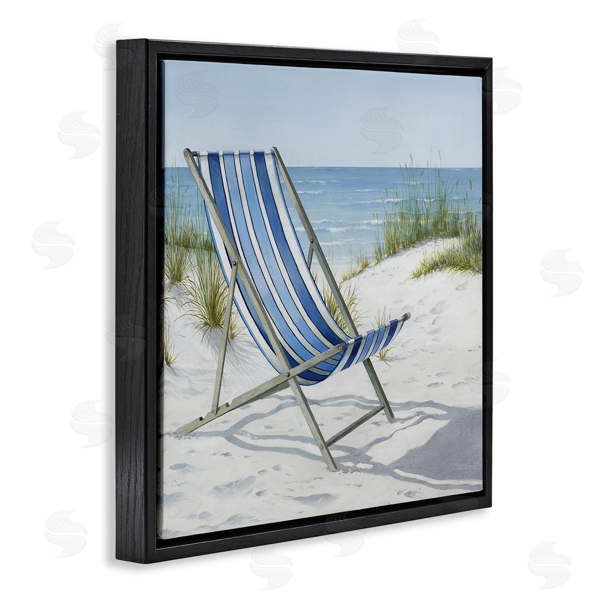 Tranquil Beach Chair Black Floating Frame Canvas Wall Art, Home Decor by Max Maxx