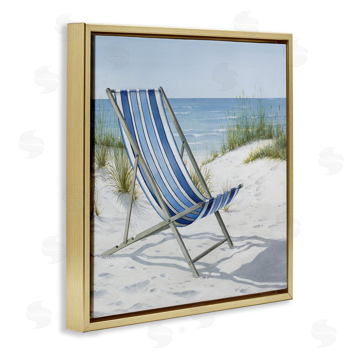 Tranquil Beach Chair Gold Floating Frame Canvas Wall Art, Home Decor by Max Maxx