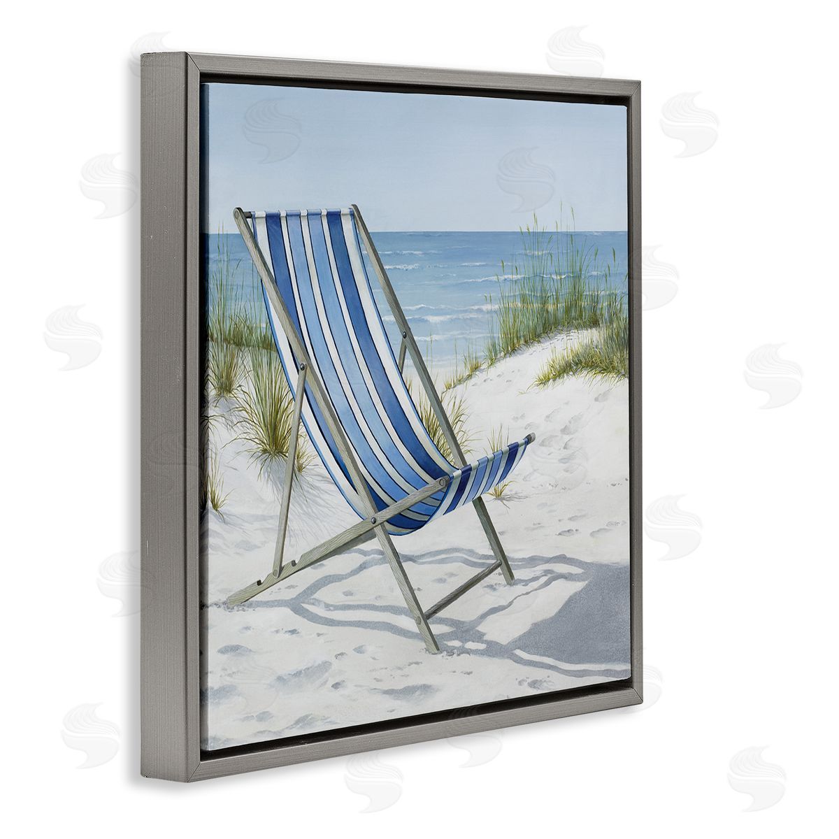 Tranquil Beach Chair Grey Floating Frame Canvas Wall Art, Home Decor by Max Maxx