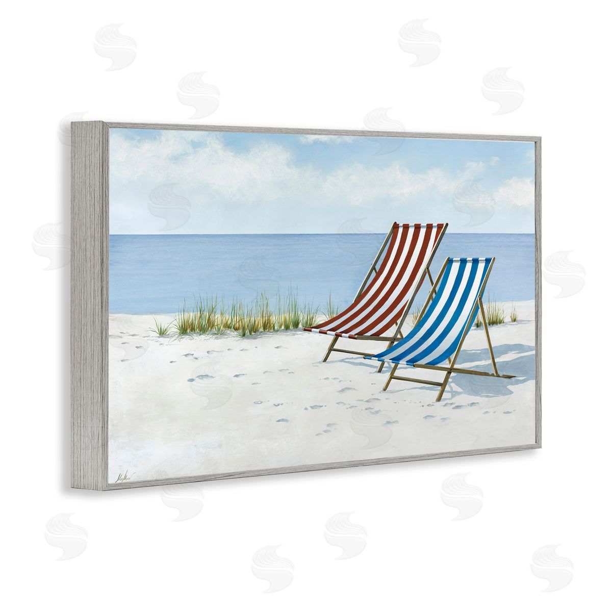 Serene Beach Chairs Grey Frame Print Wall Art, Home Decor by Max Maxx