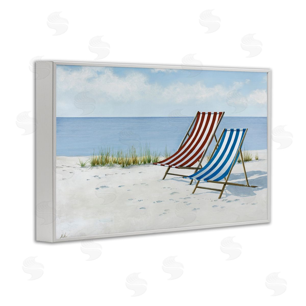 Serene Beach Chairs White Frame Print Wall Art, Home Decor by Max Maxx