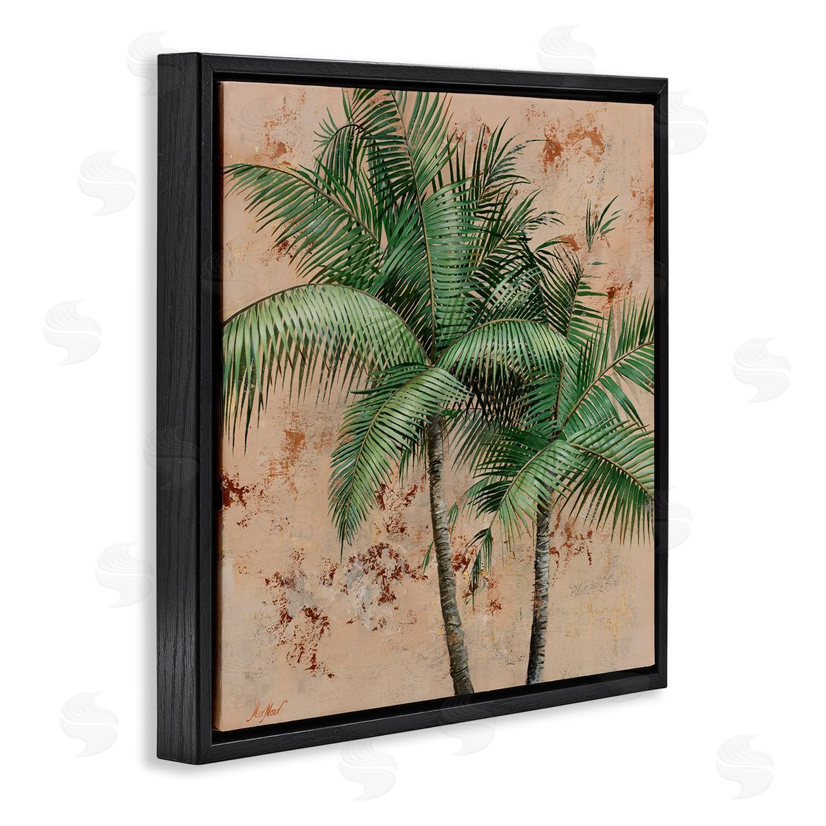 Leafy Palm Fronds Black Floating Frame Canvas Wall Art, Home Decor by Max Maxx