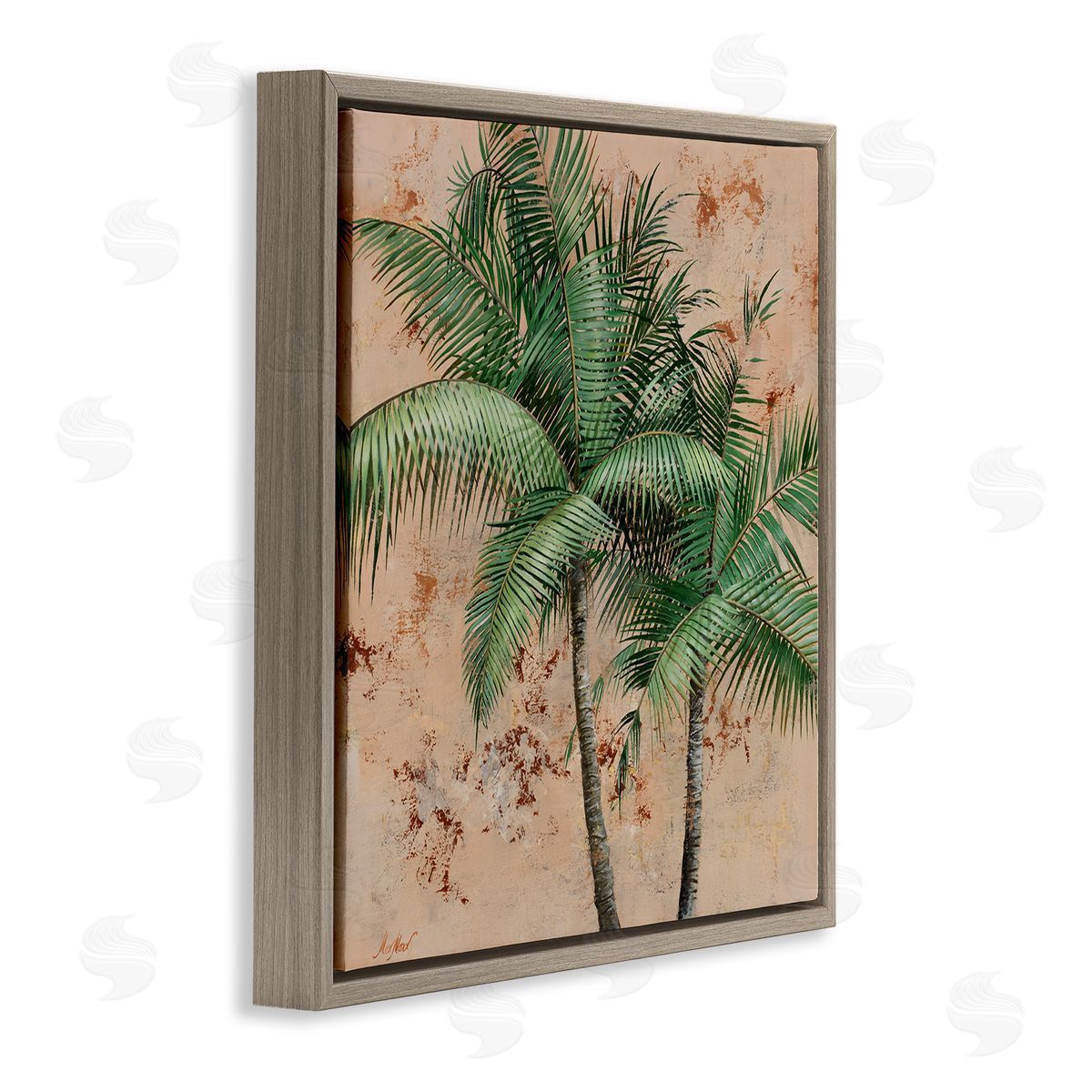 Leafy Palm Fronds Brown Floating Frame Canvas Wall Art, Home Decor by Max Maxx