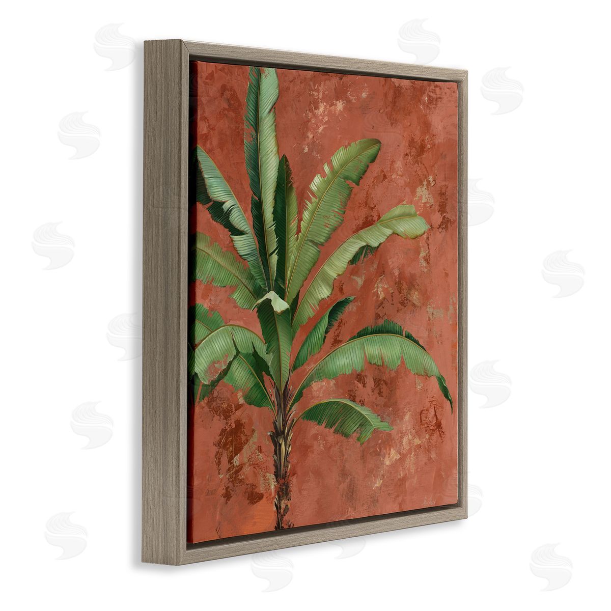 Palm on Muted Red Brown Floating Frame Canvas Wall Art, Home Decor by Max Maxx
