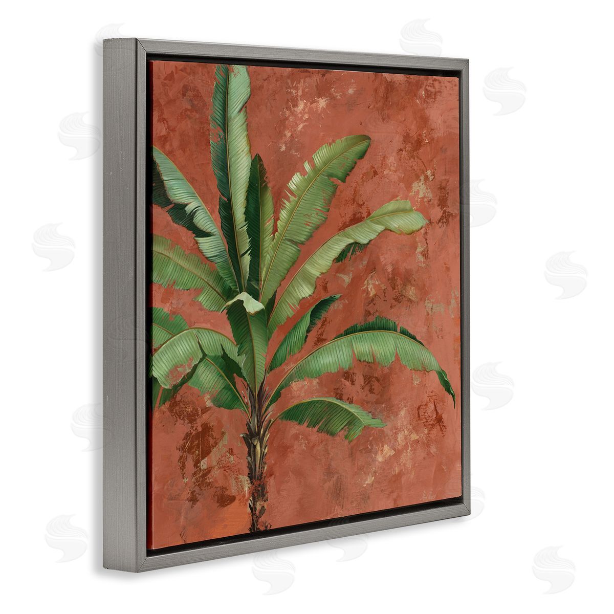 Palm on Muted Red Grey Floating Frame Canvas Wall Art, Home Decor by Max Maxx