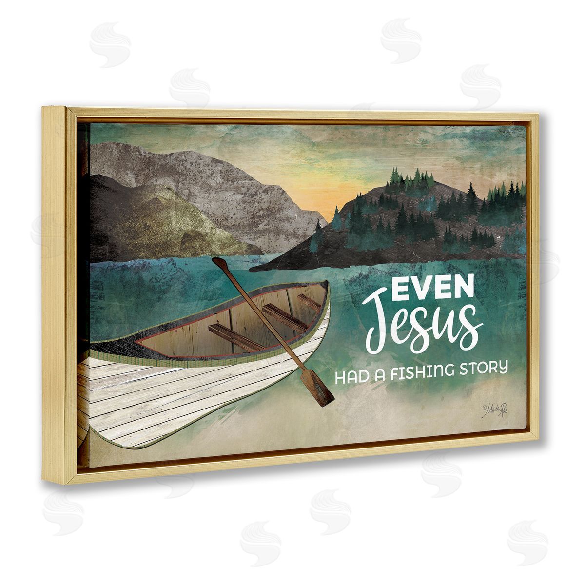 Jesus Had Fishing Story Gold Floating Frame Canvas Wall Art, Home Decor by Marla Rae