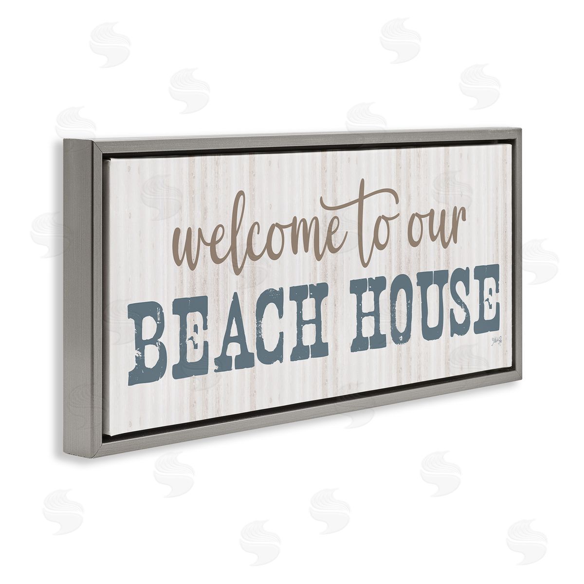 Welcome Beach House Grey Floating Frame Canvas Wall Art, Home Decor by Marla Rae